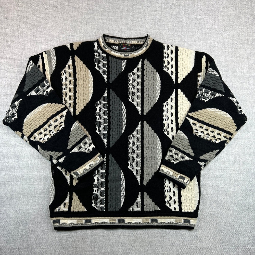 VTG 90s Coogi Sport 3D Textured Knit Sweater Men XL Black Gray Hip Hop Australia